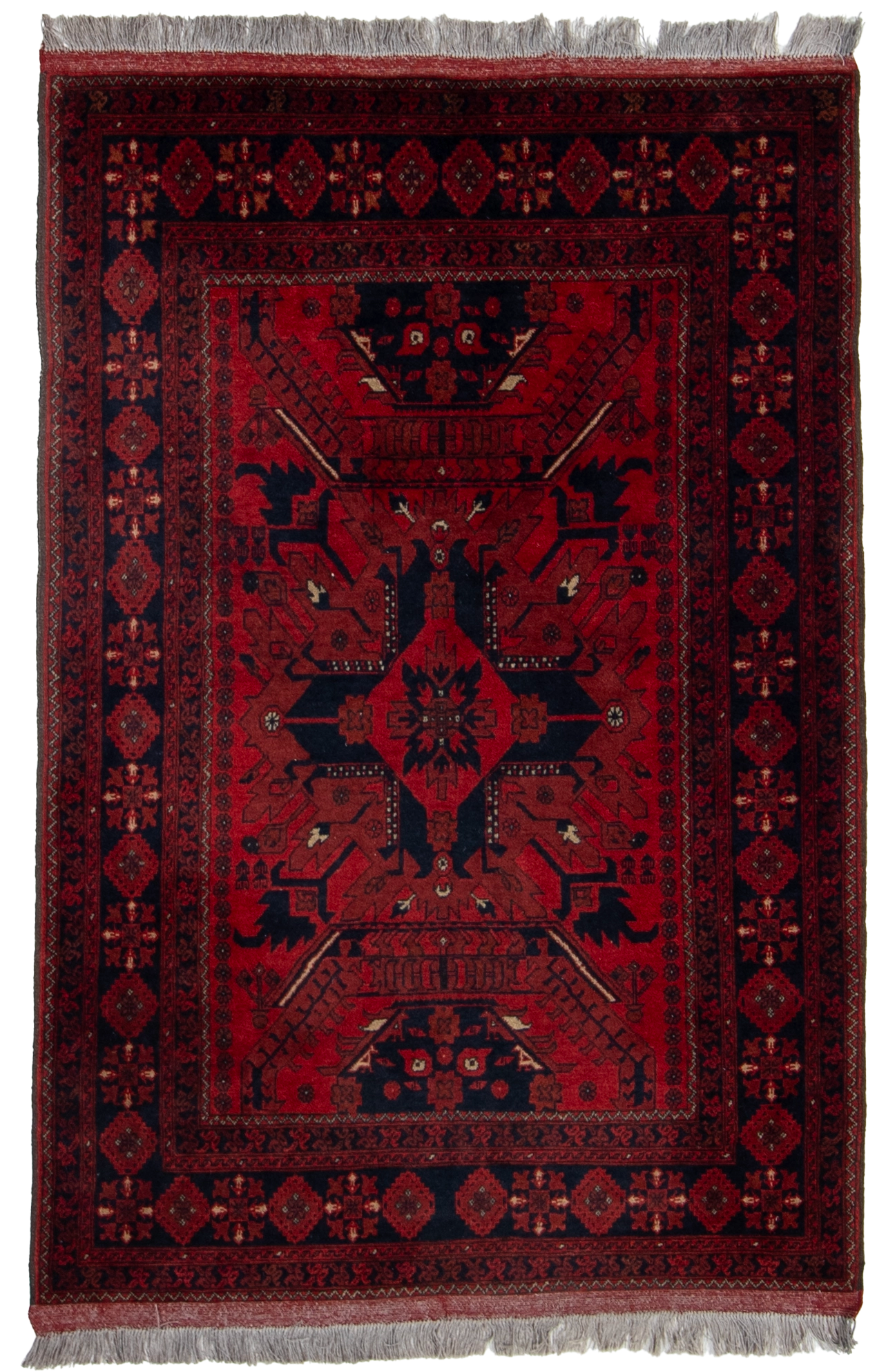 W 4.4 L 6.5 Khan 100% Wool Handmade All Over Geometric Design - 26258