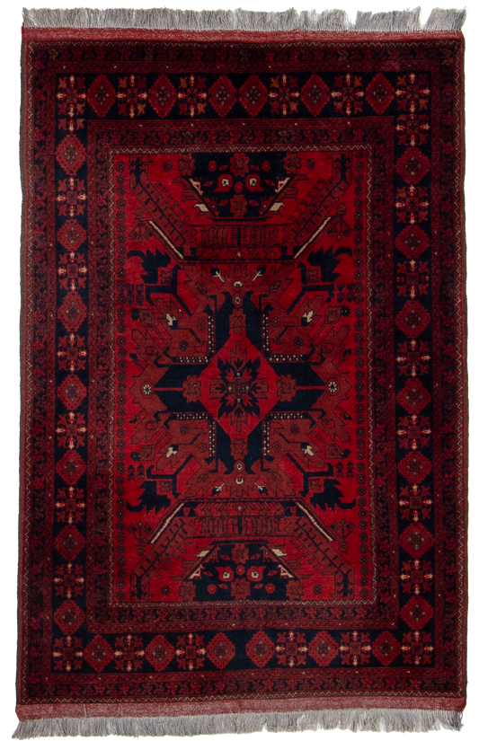 W 4.4 L 6.5 Khan 100% Wool Handmade All Over Geometric Design - 26258