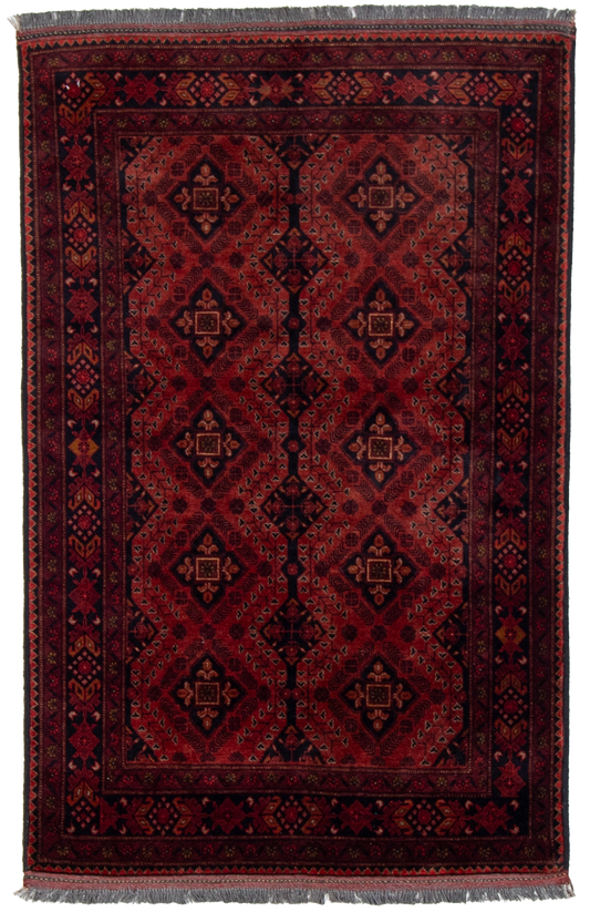 W 4.2 L 6.4 Kha Mohamadi 100% Wool Hand-Woven Geometric Design - 26261