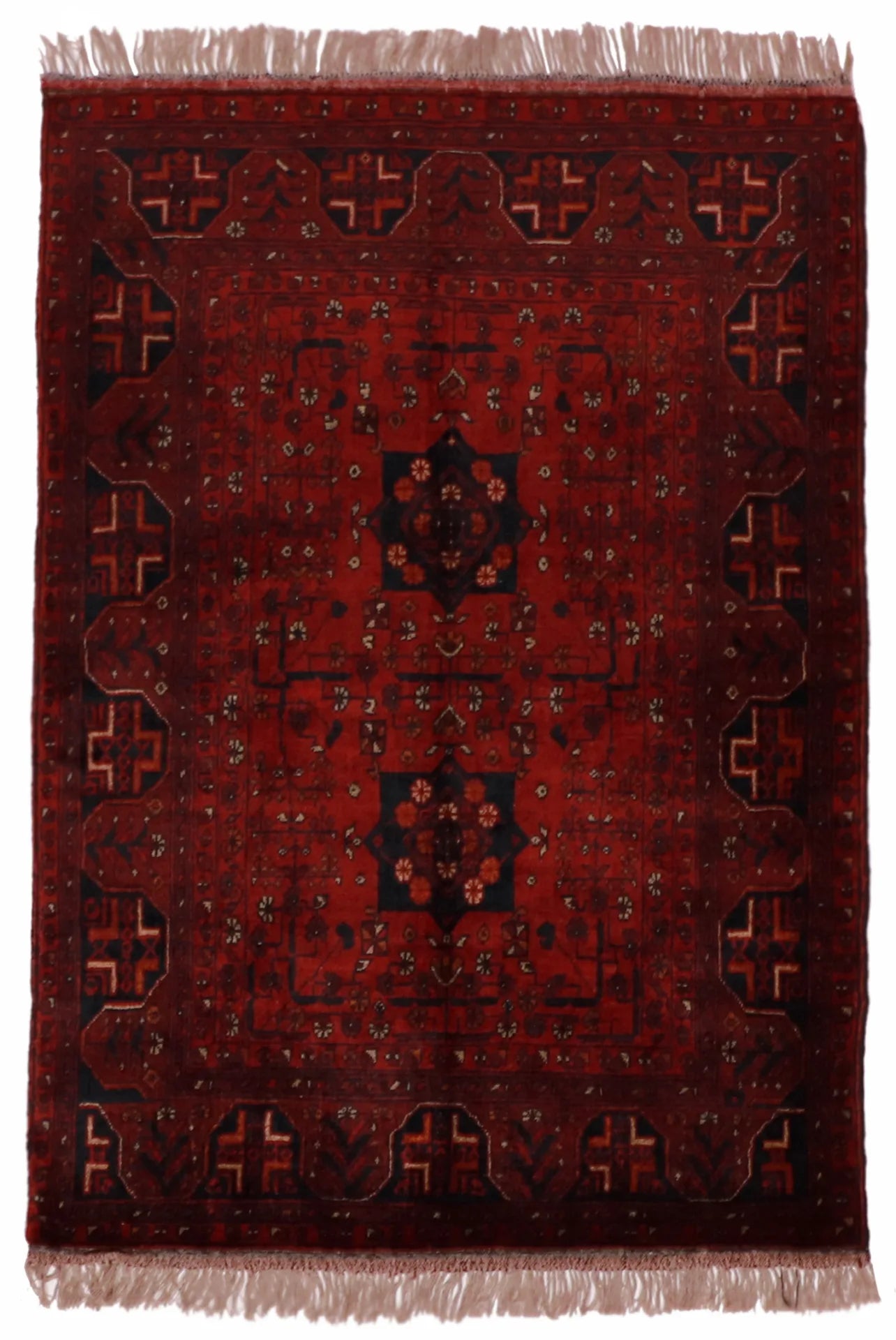 3.5 x 4.8 - Khan Mohamadie Fine Geometric Rectangle - Hand Woven Rug — 26290