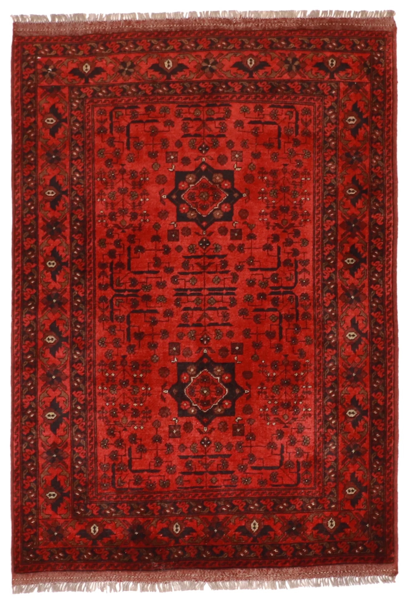 3.5 x 4.10 - Khan Mohamadie Wool Geometric Rectangle - Finest Hand-Knotted Quality Wool — 26305