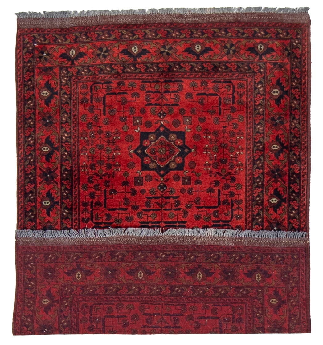 W 3.5 L 4.10 Khan Mohamadi 100% Wool Hand-Woven Geometric Design - 26305