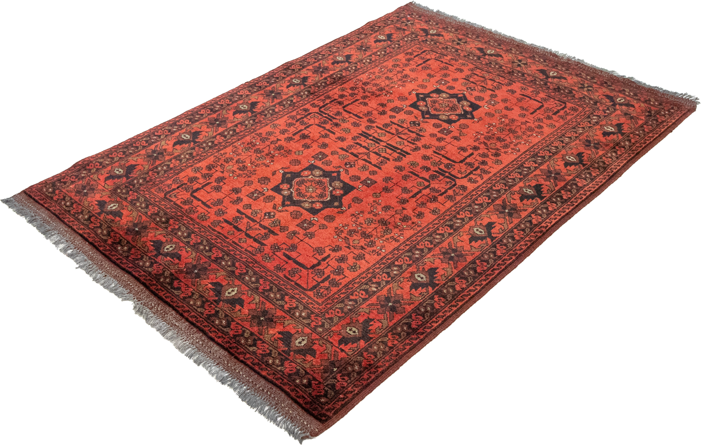 W 3.5 L 4.10 Khan Mohamadi 100% Wool Hand-Woven Geometric Design - 26305