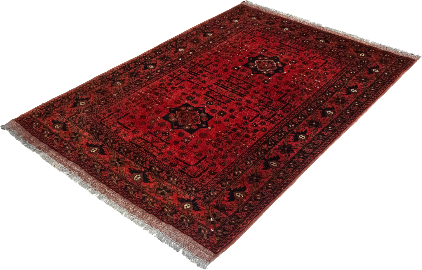 W 3.5 L 4.10 Khan Mohamadi 100% Wool Hand-Woven Geometric Design - 26305