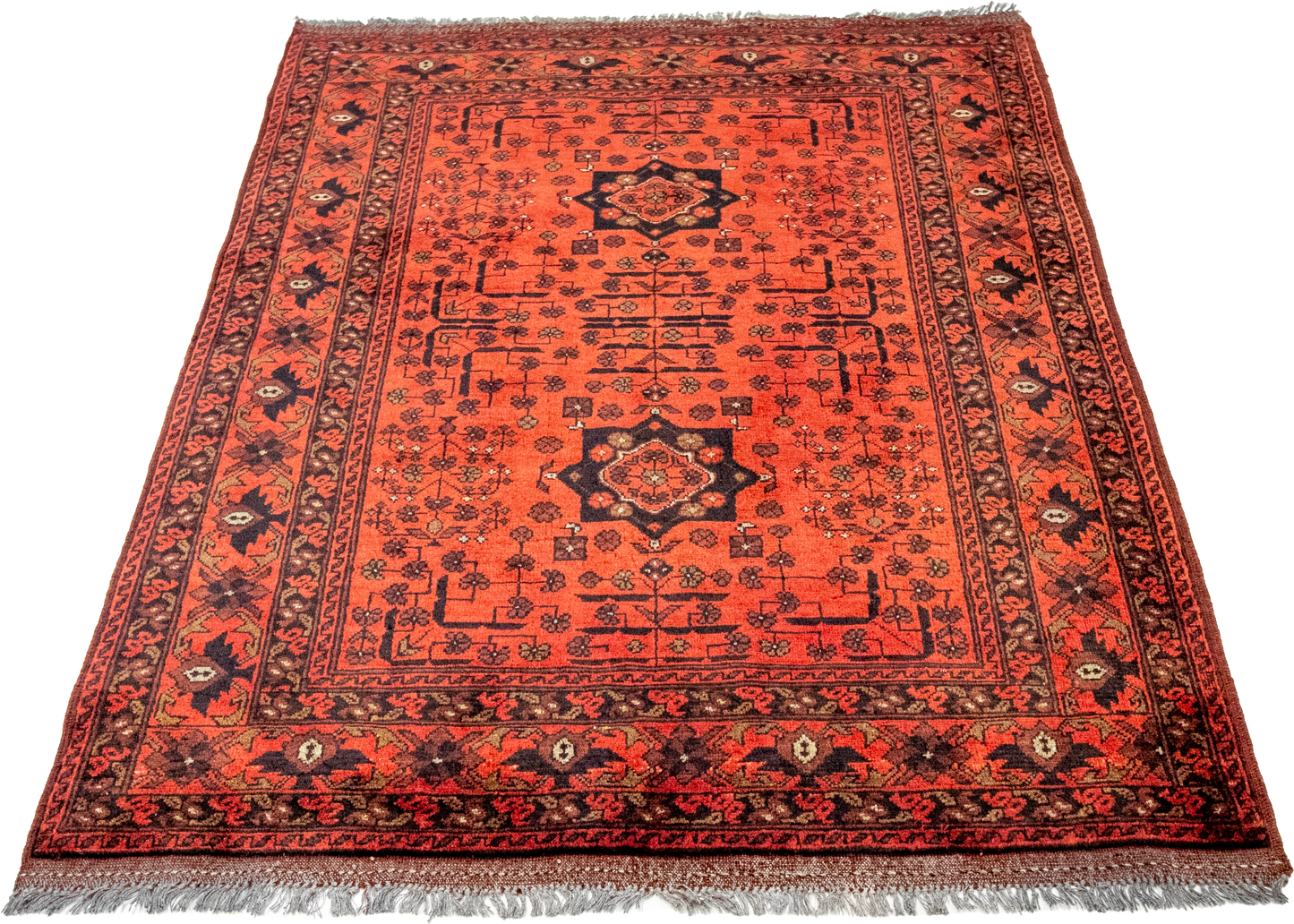 W 3.5 L 4.10 Khan Mohamadi 100% Wool Hand-Woven Geometric Design - 26305
