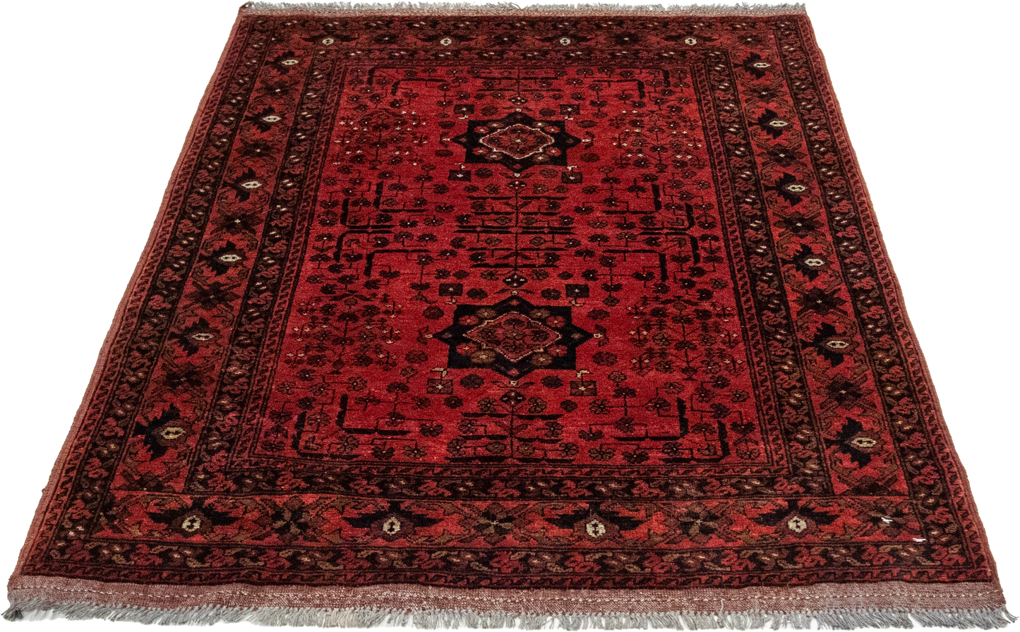 W 3.5 L 4.10 Khan Mohamadi 100% Wool Hand-Woven Geometric Design - 26305