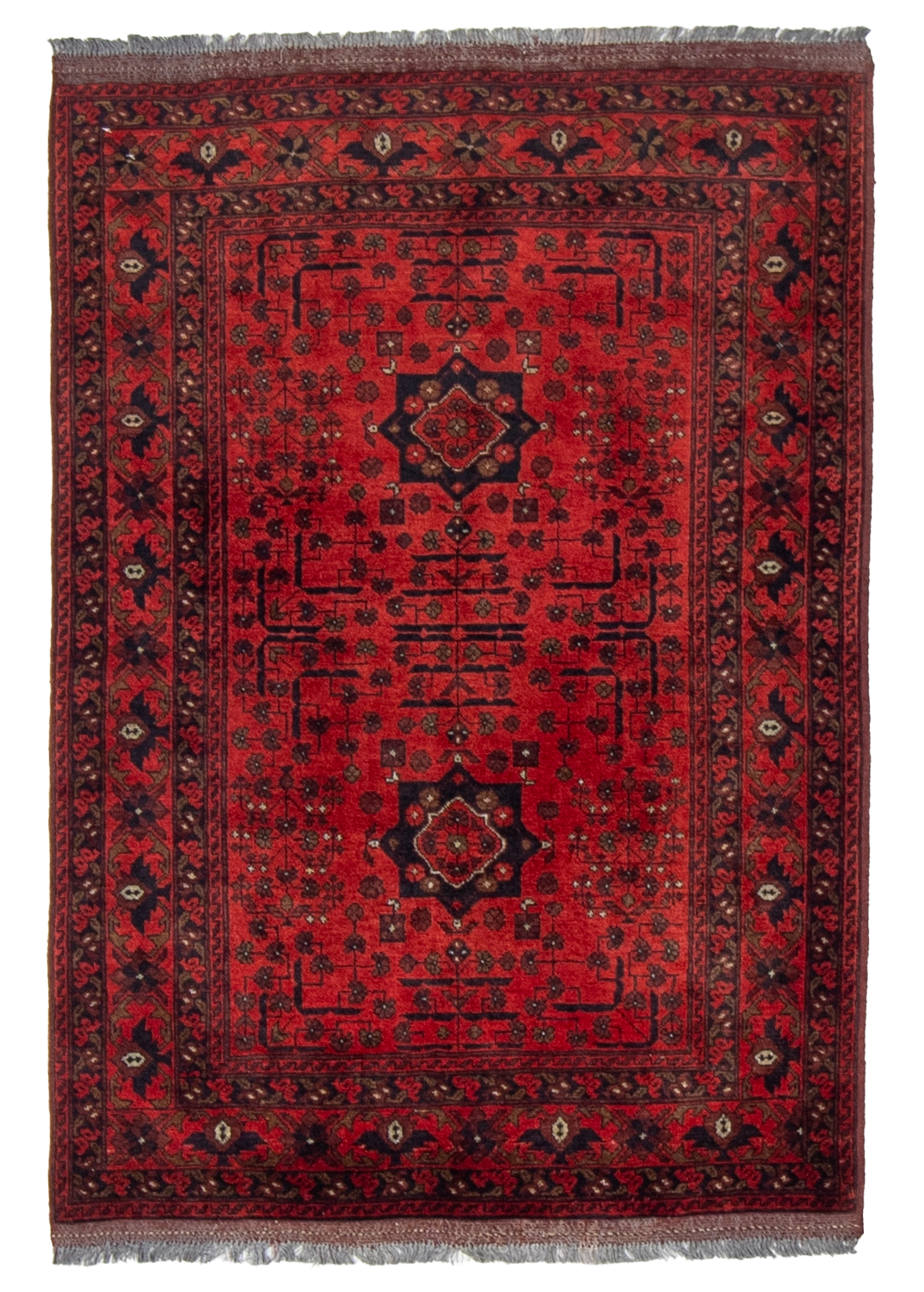 W 3.5 L 4.10 Khan Mohamadi 100% Wool Hand-Woven Geometric Design - 26305