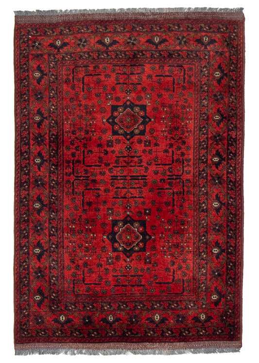W 3.5 L 4.10 Khan Mohamadi 100% Wool Hand-Woven Geometric Design - 26305
