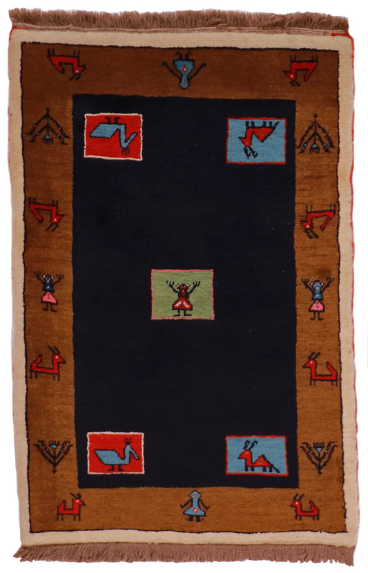 3.8 x 5.6 - Gabbeh Wool All Over Rectangle - Finest Hand-Knotted Quality Wool — 26906