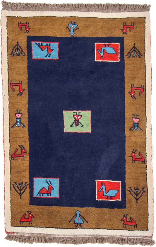 W 3.8 L 5.6 Gabbeh 100% Wool Hand-Woven All-Over Design - 26906