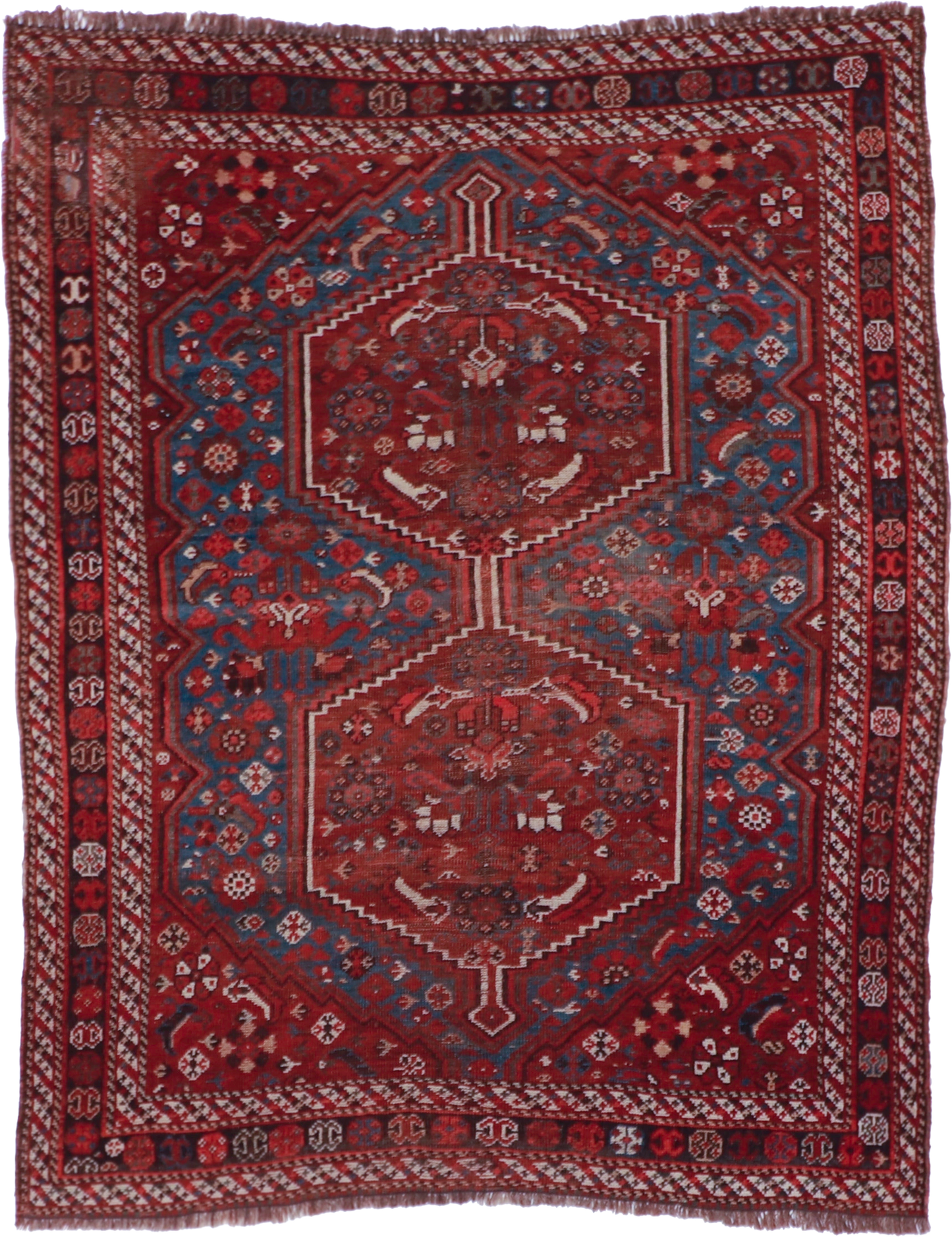W 4.7 L 5.9 Gashgaie Antique 100% Wool Hand-Woven All-Over Design - 27092