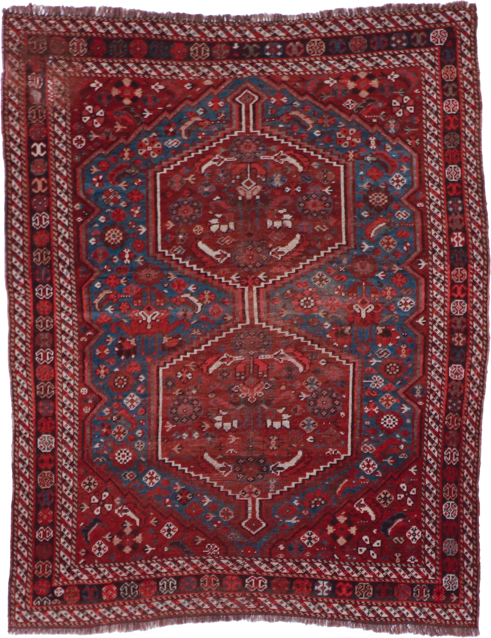 W 4.7 L 5.9 Gashgaie Antique 100% Wool Hand-Woven All-Over Design - 27092