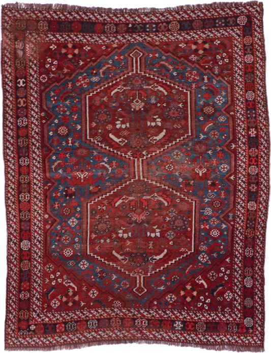 W 4.7 L 5.9 Gashgaie Antique 100% Wool Hand-Woven All-Over Design - 27092