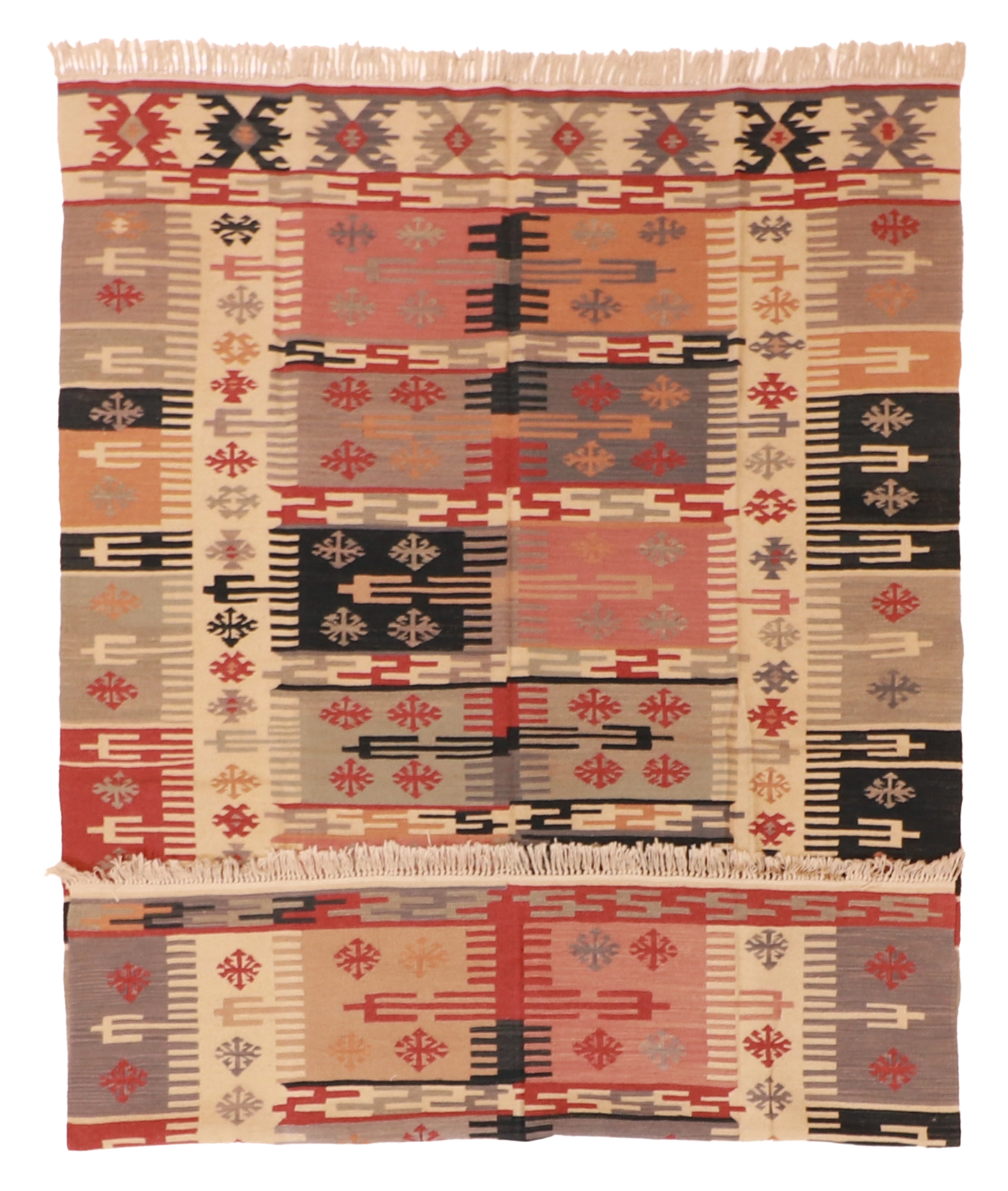 W 6 L 8.10 Kilim 100% Wool Hand-Woven Geometric Design - 27114