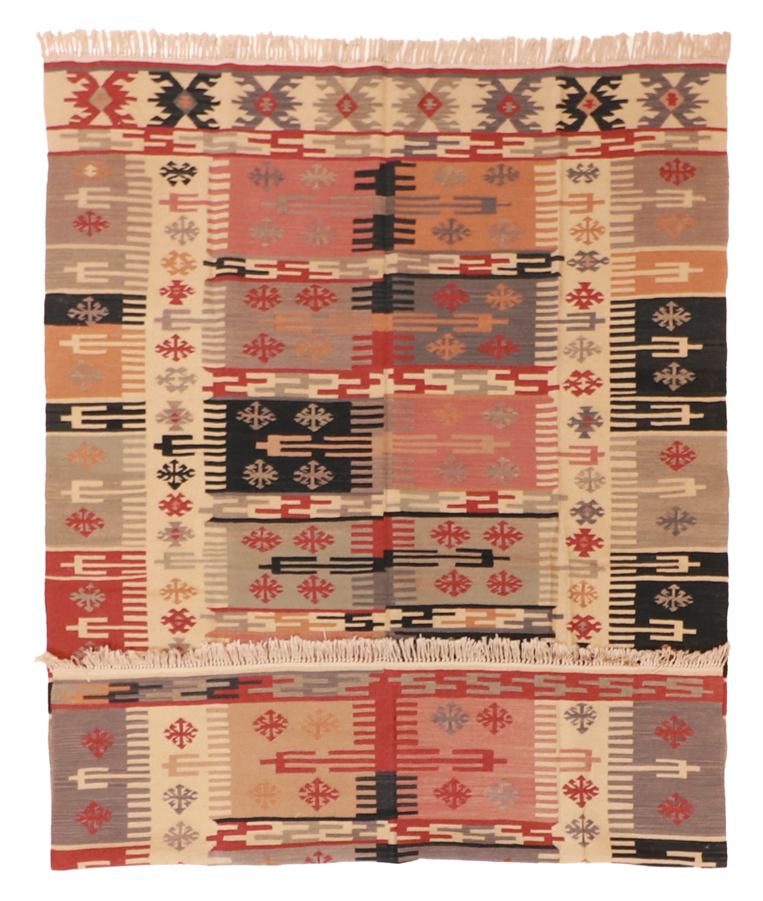 W 6 L 8.10 Kilim 100% Wool Hand-Woven Geometric Design - 27114