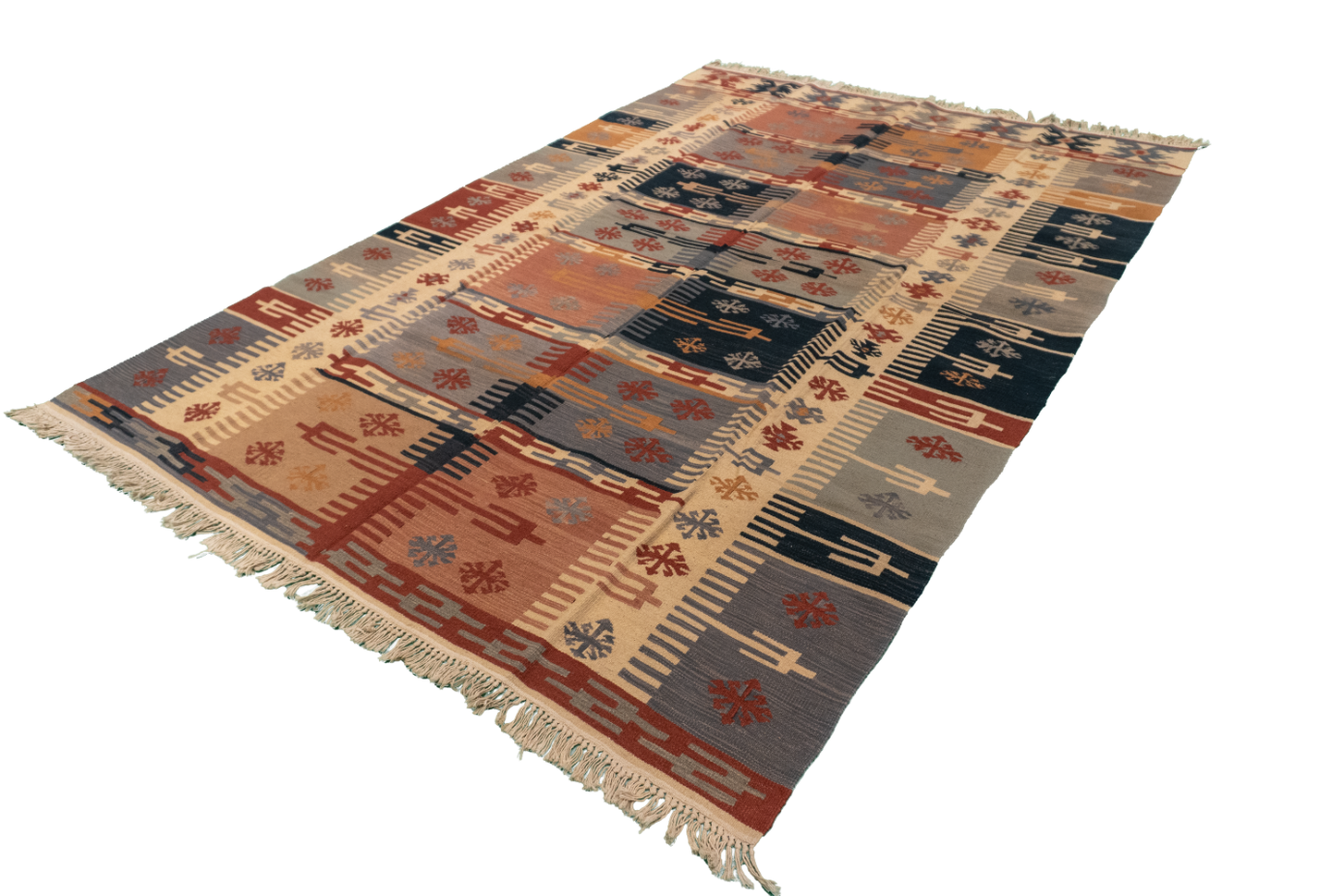 W 6 L 8.10 Kilim 100% Wool Hand-Woven Geometric Design - 27114