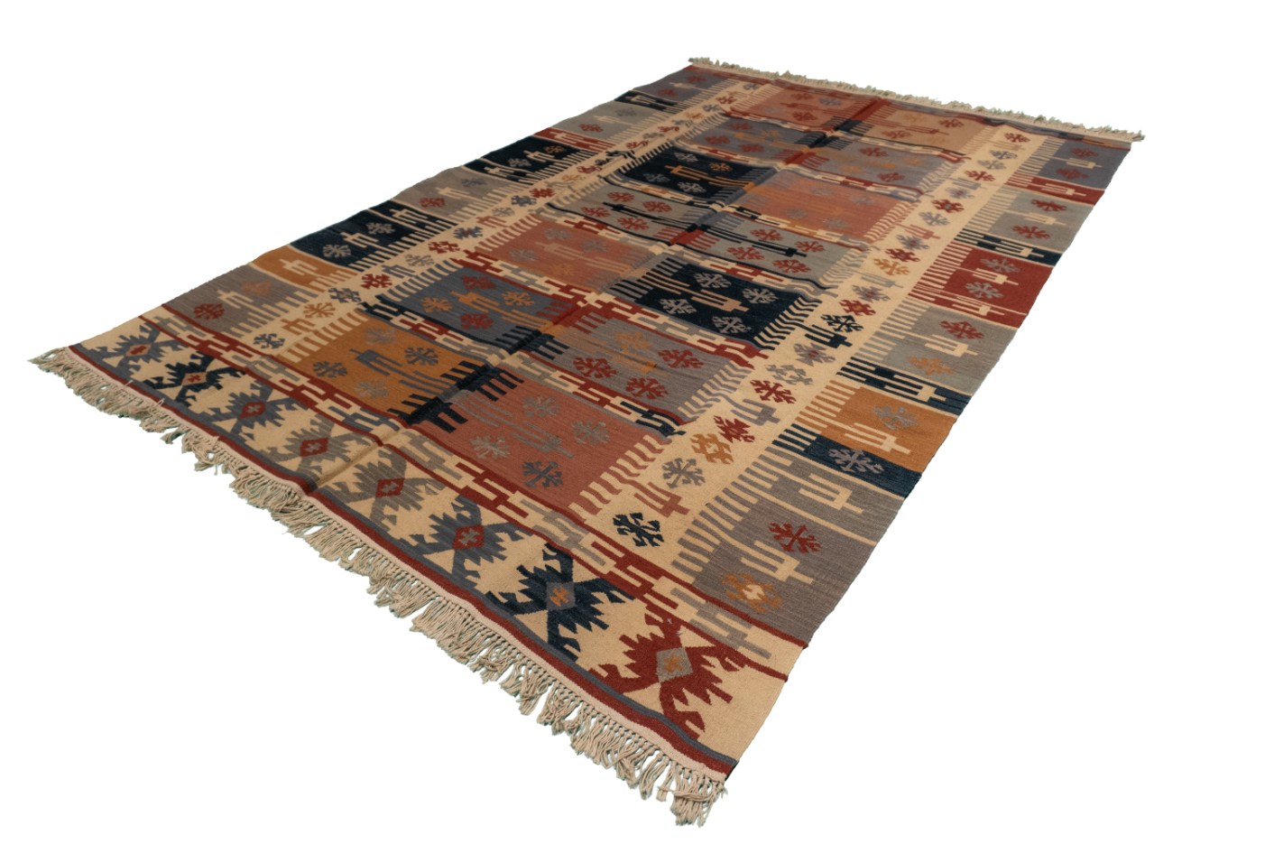 W 6 L 8.10 Kilim 100% Wool Hand-Woven Geometric Design - 27114
