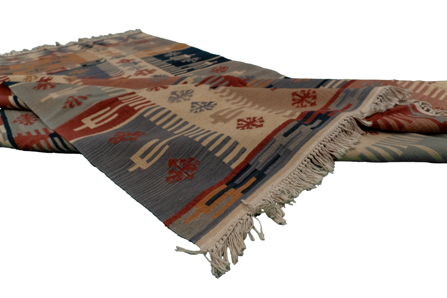W 6 L 8.10 Kilim 100% Wool Hand-Woven Geometric Design - 27114