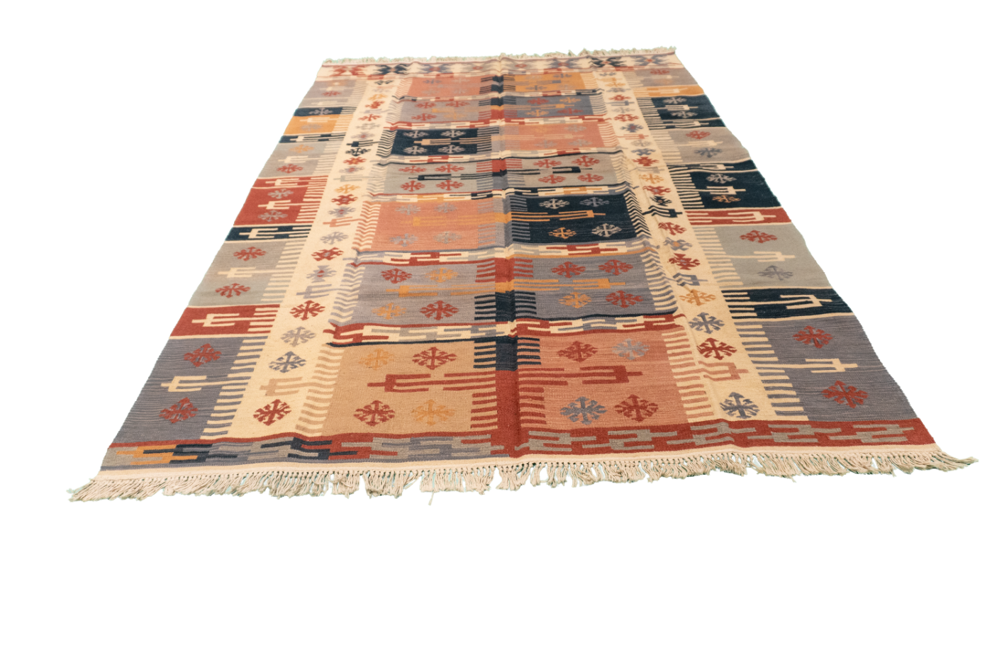 W 6 L 8.10 Kilim 100% Wool Hand-Woven Geometric Design - 27114