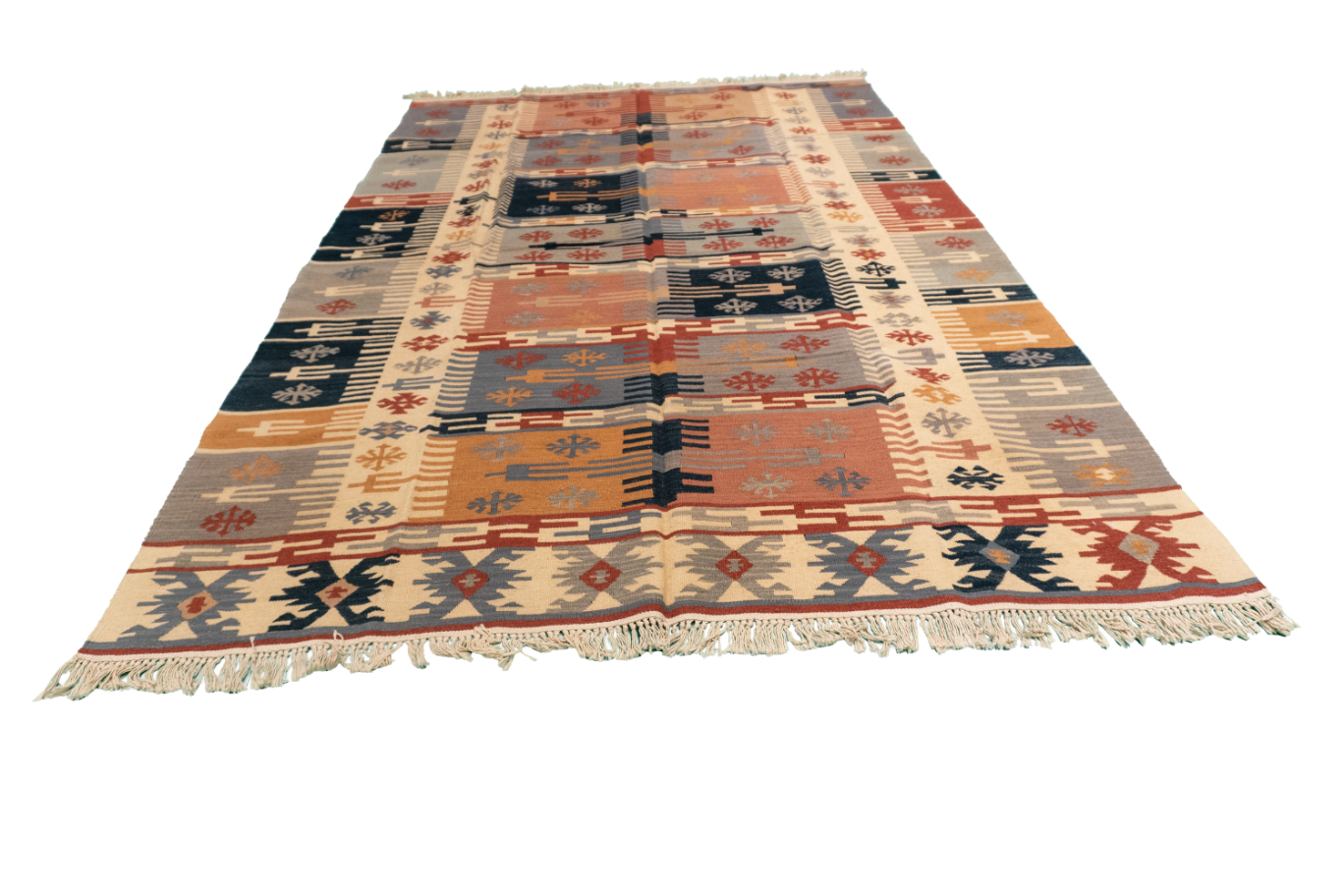 W 6 L 8.10 Kilim 100% Wool Hand-Woven Geometric Design - 27114