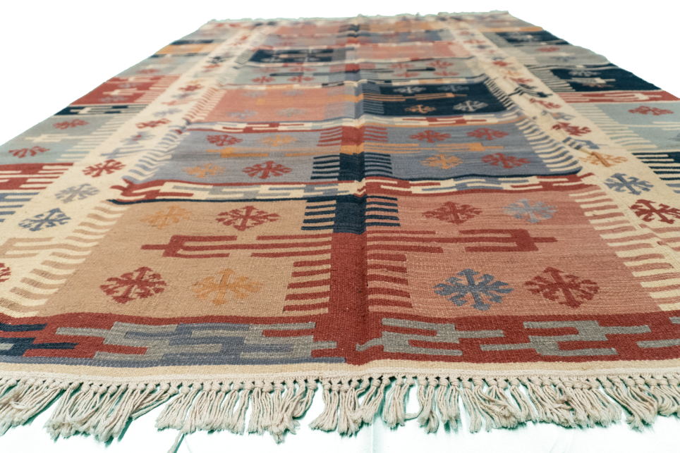 W 6 L 8.10 Kilim 100% Wool Hand-Woven Geometric Design - 27114
