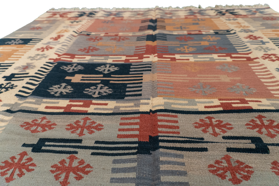 W 6 L 8.10 Kilim 100% Wool Hand-Woven Geometric Design - 27114