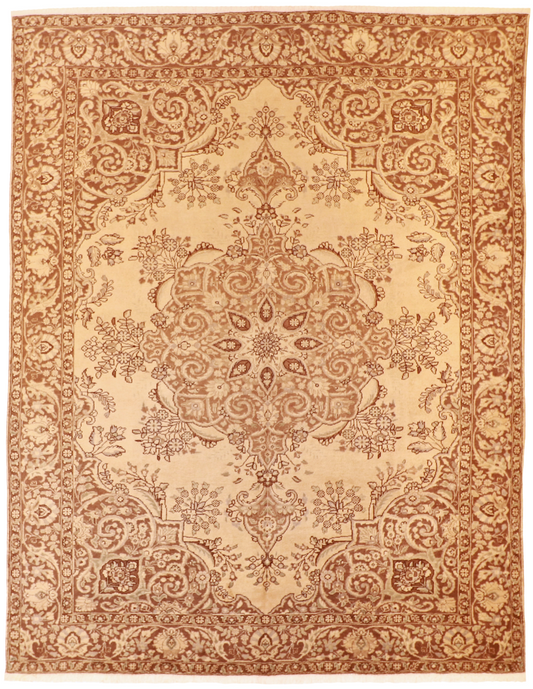 W 10.10 L 13 Tabriz 100% Silk Hand-Woven All-Over Design - 27228