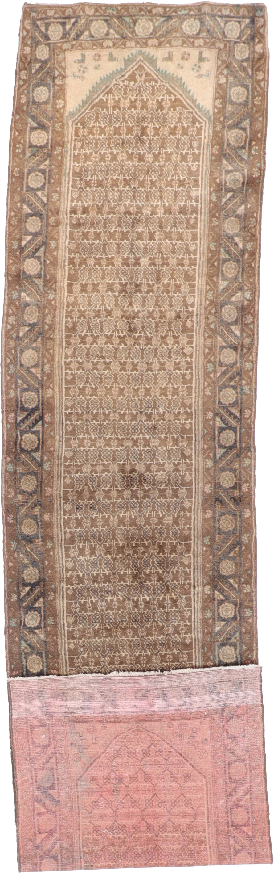 W 3.6 L 14.8 Hamadan Runner 100% Silk Hand-Woven Geometric Design - 27243