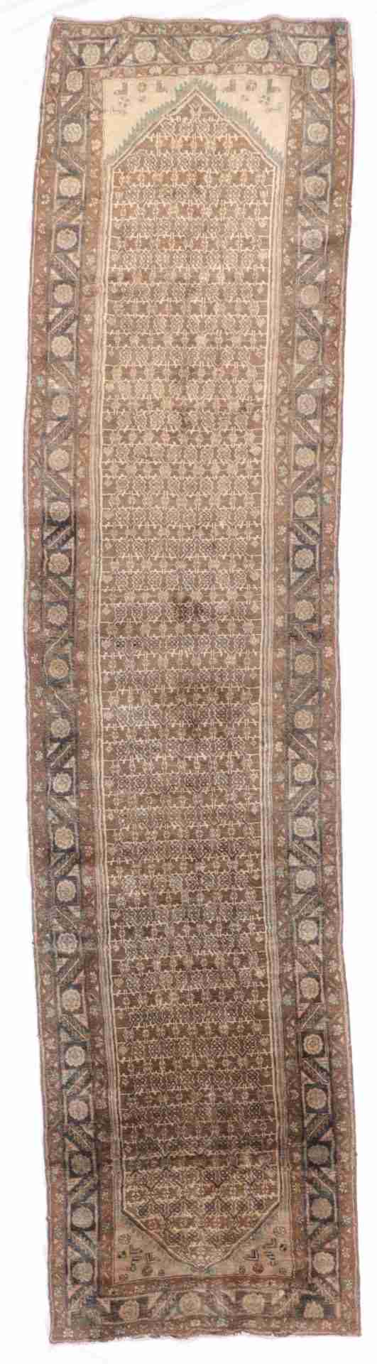W 3.6 L 14.8 Hamadan Runner 100% Silk Hand-Woven Geometric Design - 27243