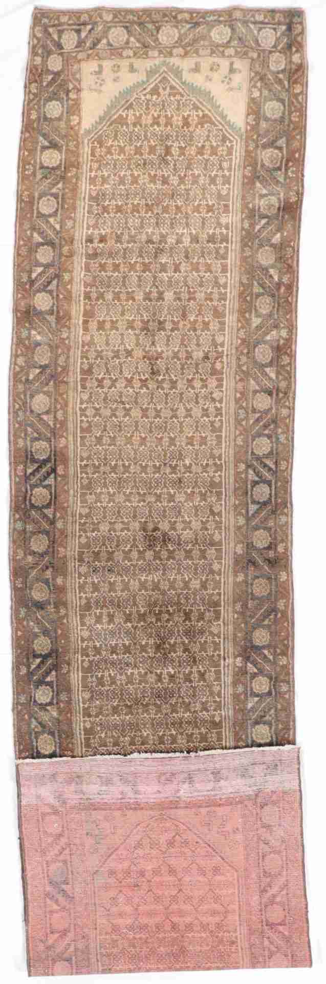 W 3.6 L 14.8 Hamadan Runner 100% Silk Hand-Woven Geometric Design - 27243