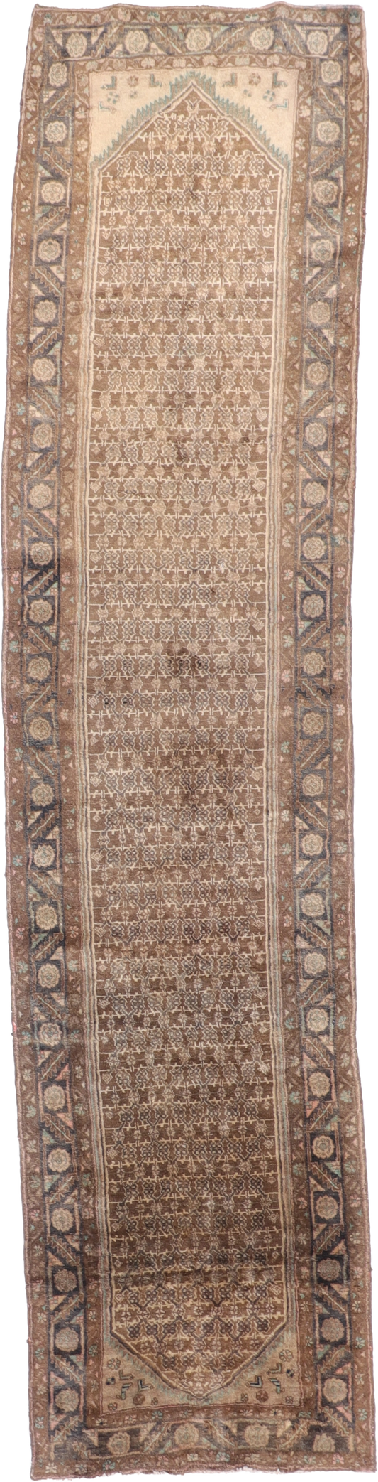 W 3.6 L 14.8 Hamadan Runner 100% Silk Hand-Woven Geometric Design - 27243
