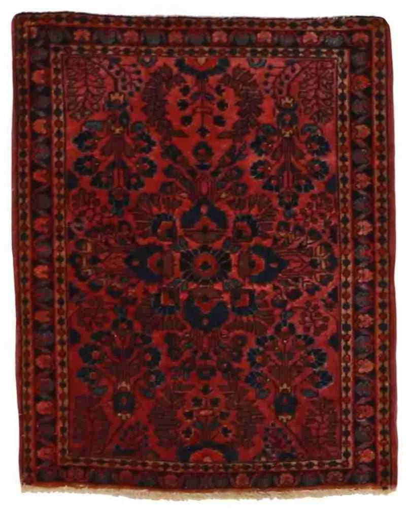 W 1.11 L 2.5 Sarouk Antique 100% Wool Hand-Woven Floral Design - 27587