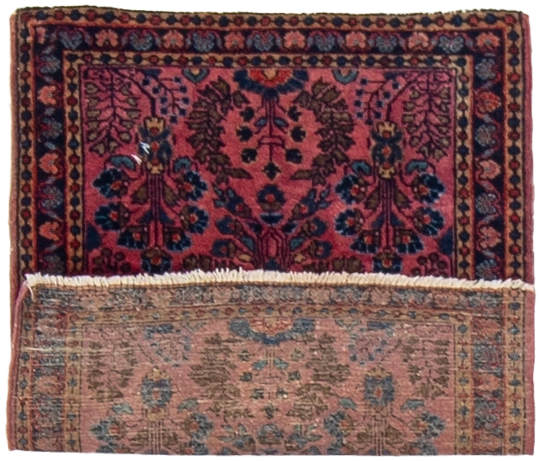 W 1.11 L 2.5 Sarouk Antique 100% Wool Hand-Woven Floral Design - 27587