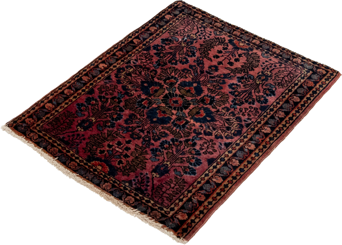 W 1.11 L 2.5 Sarouk Antique 100% Wool Hand-Woven Floral Design - 27587