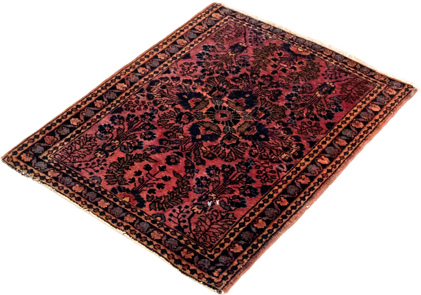 W 1.11 L 2.5 Sarouk Antique 100% Wool Hand-Woven Floral Design - 27587