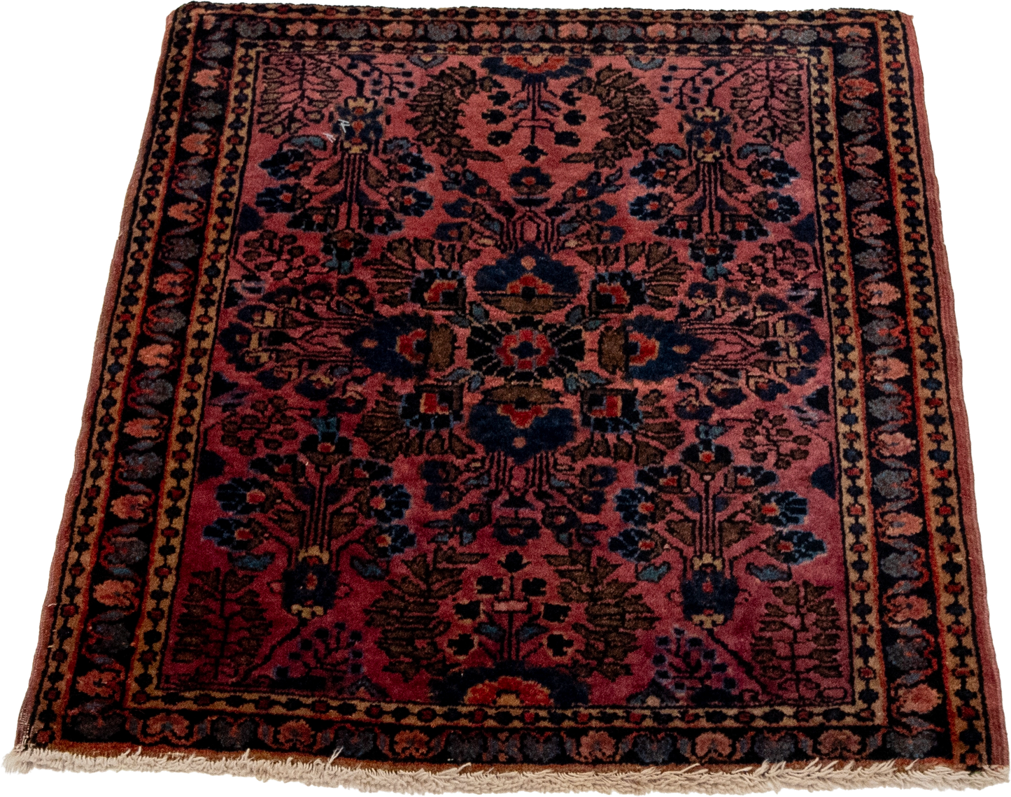W 1.11 L 2.5 Sarouk Antique 100% Wool Hand-Woven Floral Design - 27587