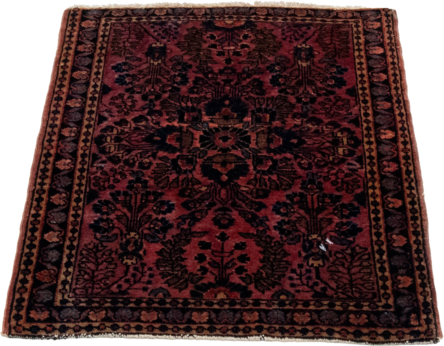 W 1.11 L 2.5 Sarouk Antique 100% Wool Hand-Woven Floral Design - 27587