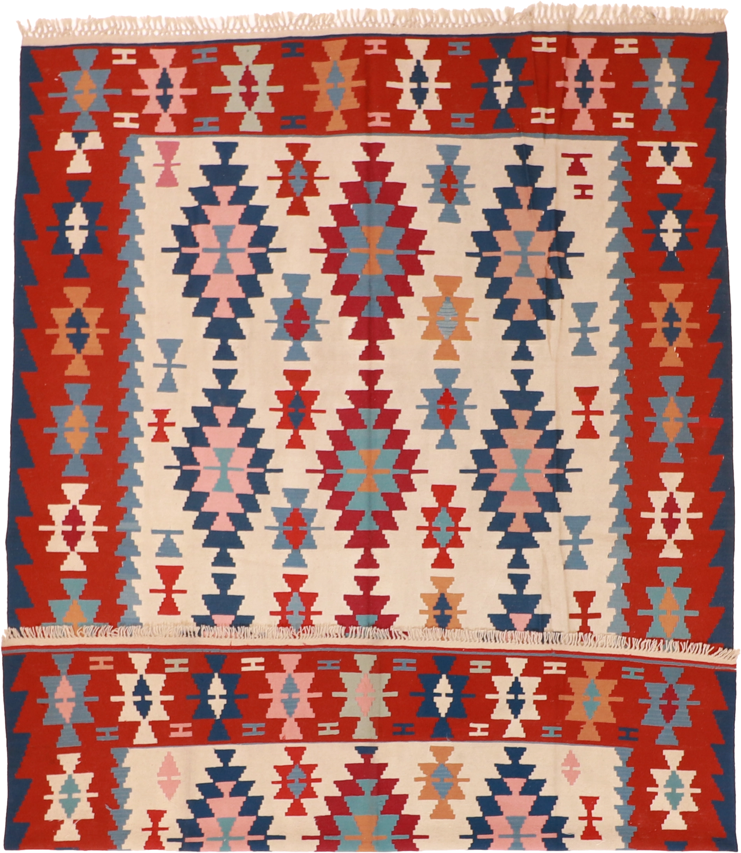 W 7.11 L 11.4 Kilim 100% Wool Hand-Woven Geometric Design - 27602