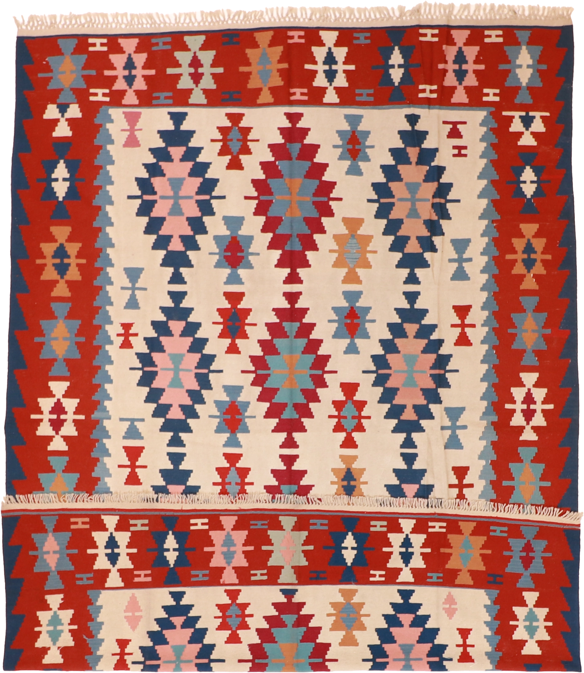 W 7.11 L 11.4 Kilim 100% Wool Hand-Woven Geometric Design - 27602