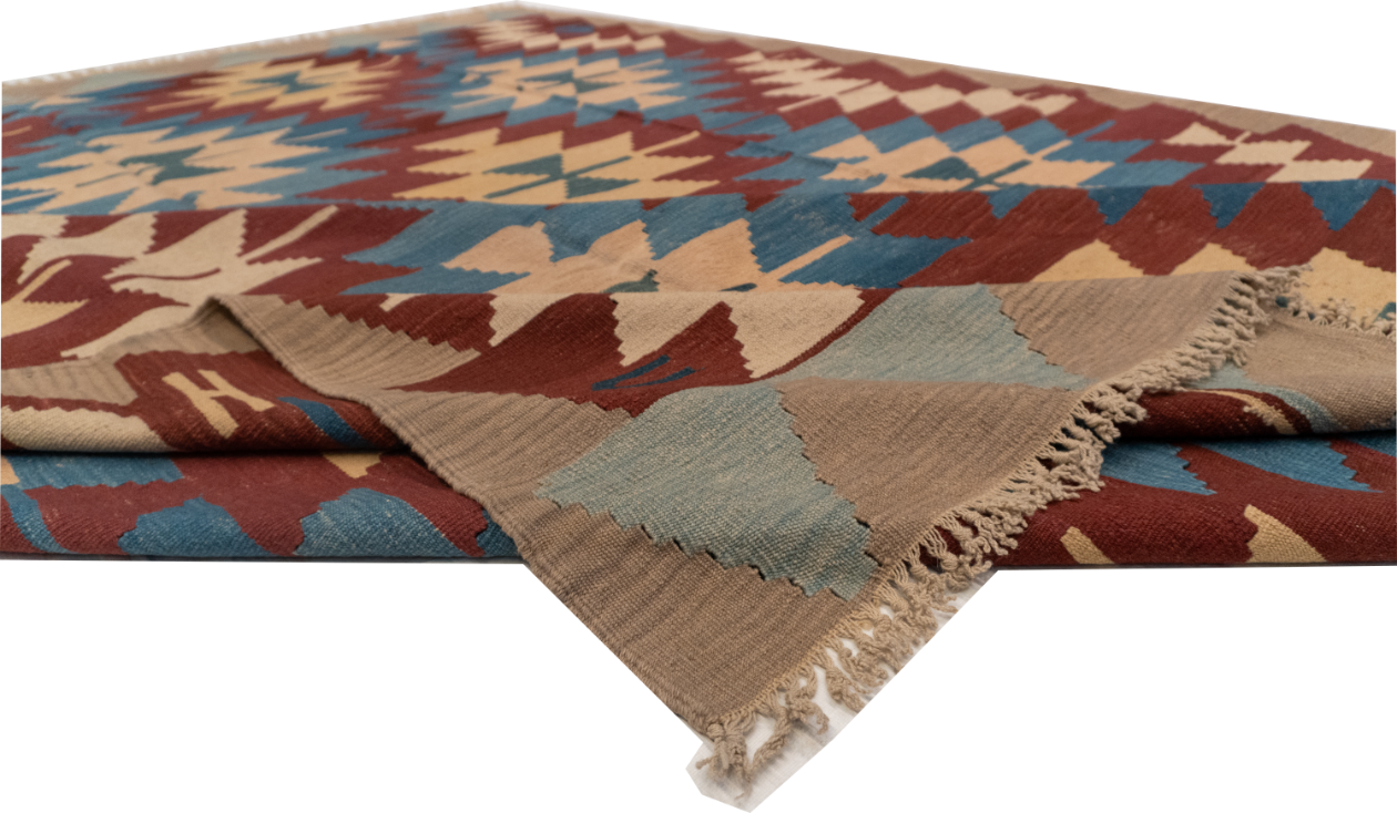W 9 L 11.9 Kilim 100% Wool Hand-Woven Geometric Design - 3338