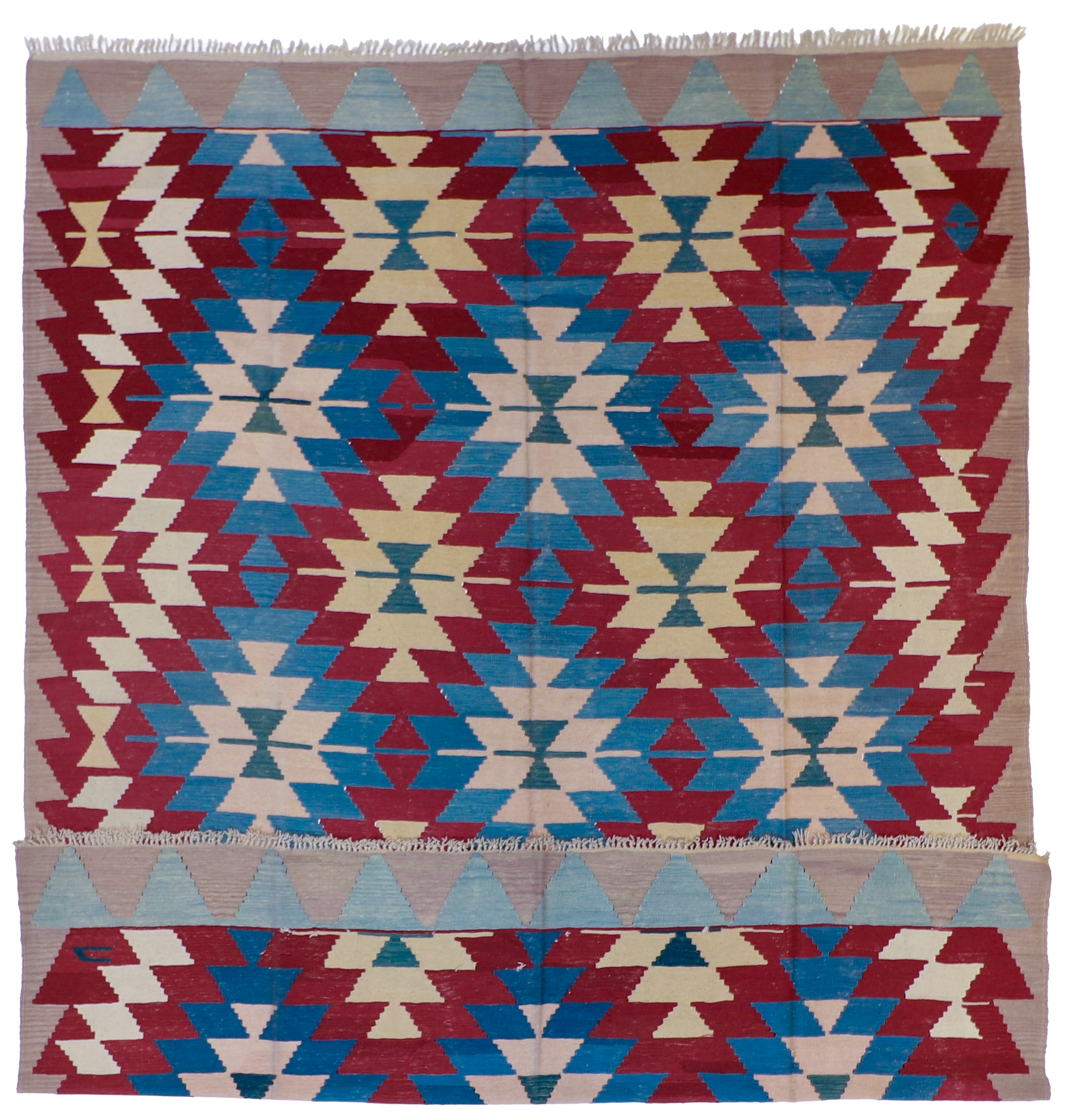 W 9 L 11.9 Kilim 100% Wool Hand-Woven Geometric Design - 3338