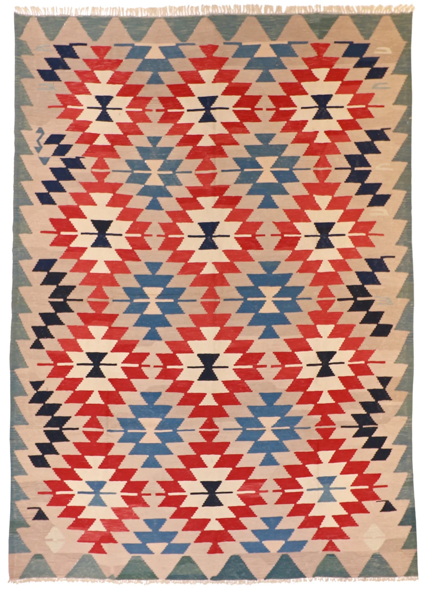 9.4 x 13.2 - Kilim Wool All Over Rectangle - Finest Hand-Knotted Quality Wool — 3339