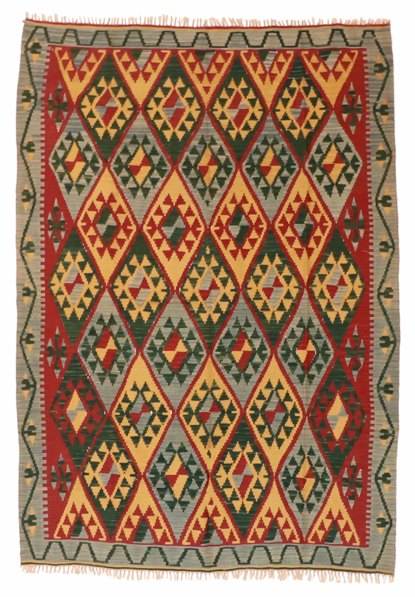 5.2 x 7.7 - Kilim Fine Geometric Rectangle - Finest Hand-Made Quality Wool - 4193