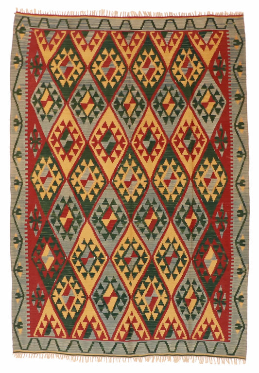 5.2 x 7.7 - Kilim Fine Geometric Rectangle - Finest Hand-Made Quality Wool — 4193