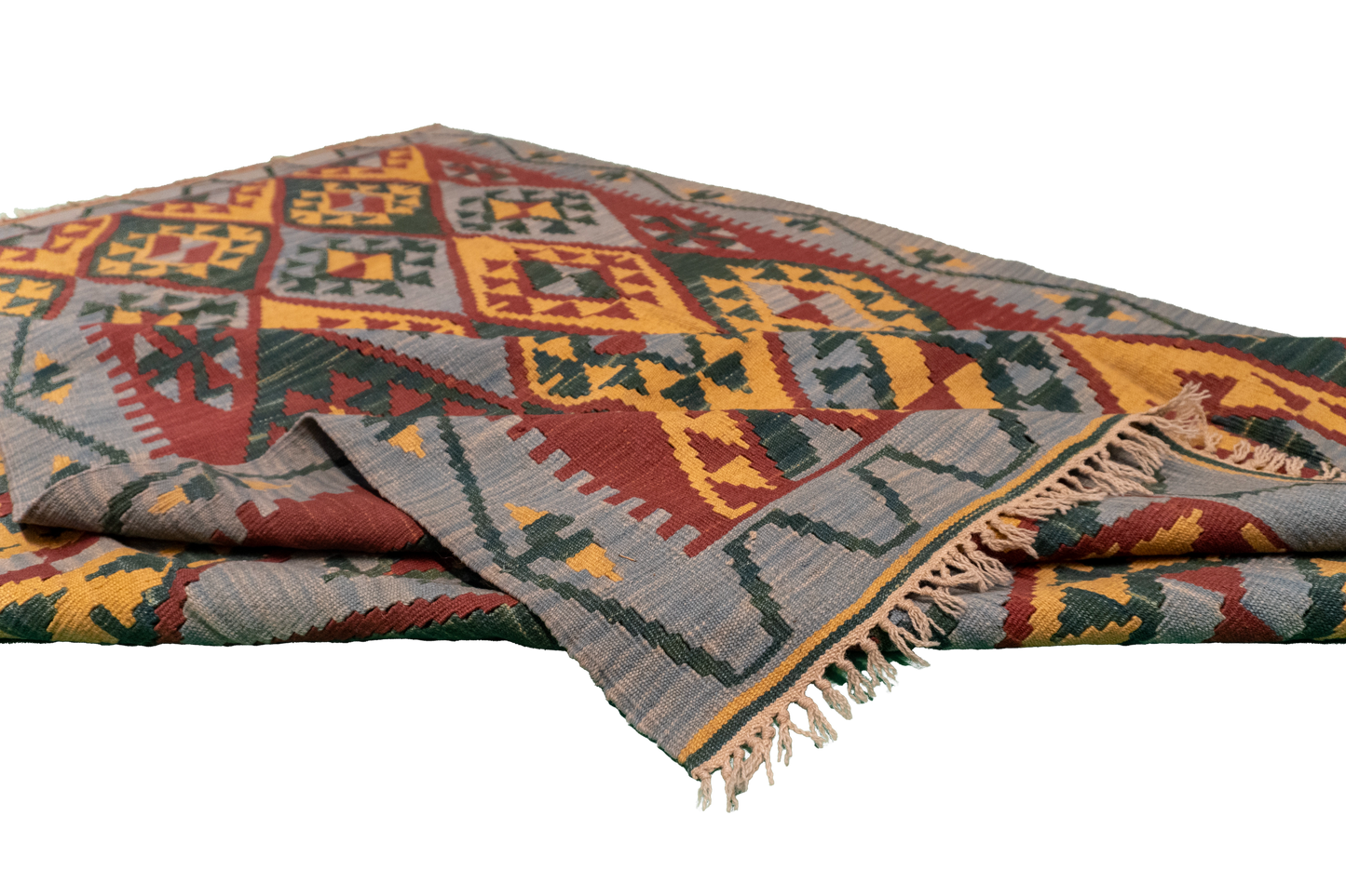 W 5.2 - L 7.7 - Kilim Fine Geometric Rectangle - Finest Hand-Made Quality Wool - 4193