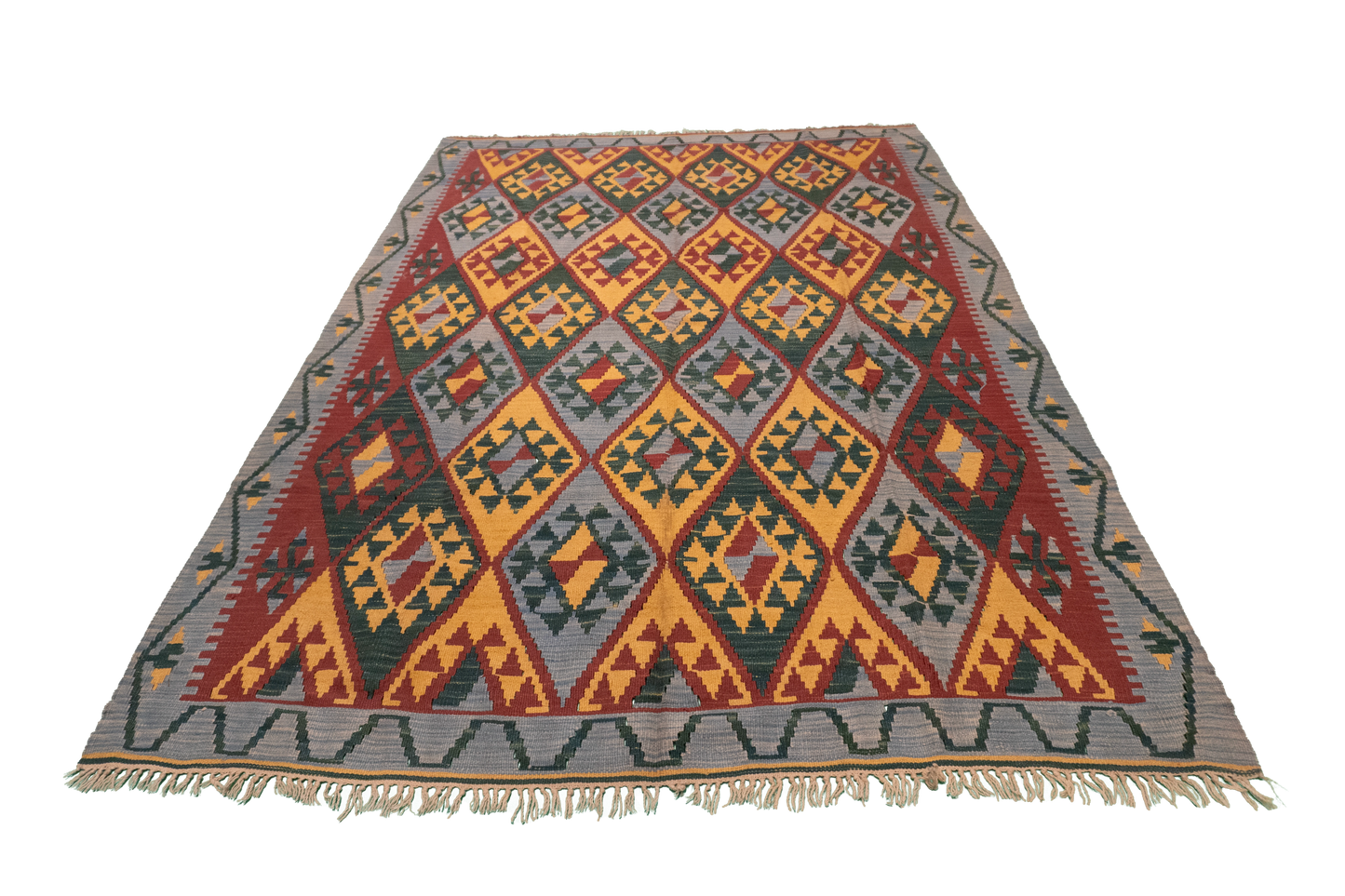 W 5.2 - L 7.7 - Kilim Fine Geometric Rectangle - Finest Hand-Made Quality Wool - 4193