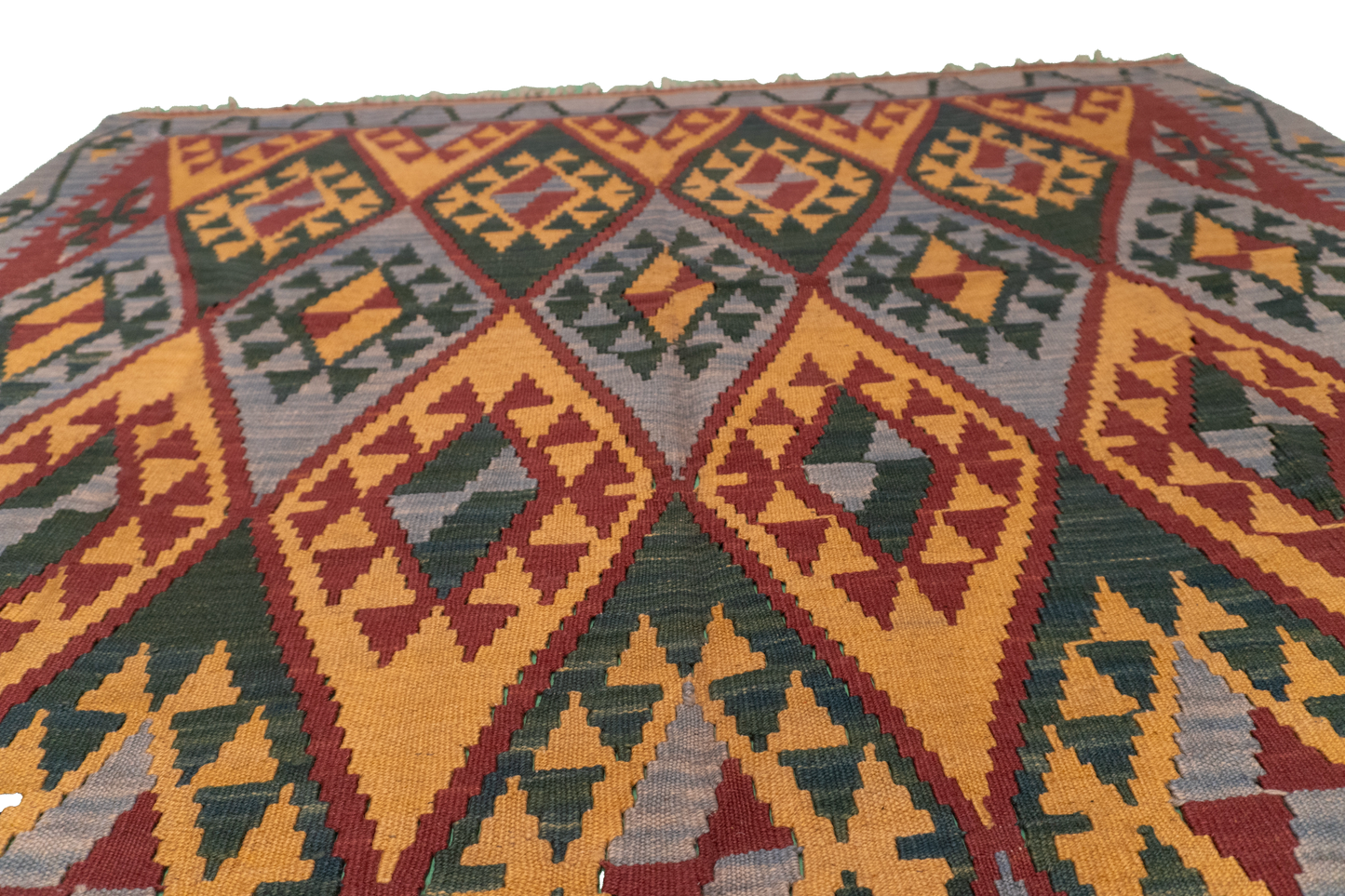 W 5.2 - L 7.7 - Kilim Fine Geometric Rectangle - Finest Hand-Made Quality Wool - 4193