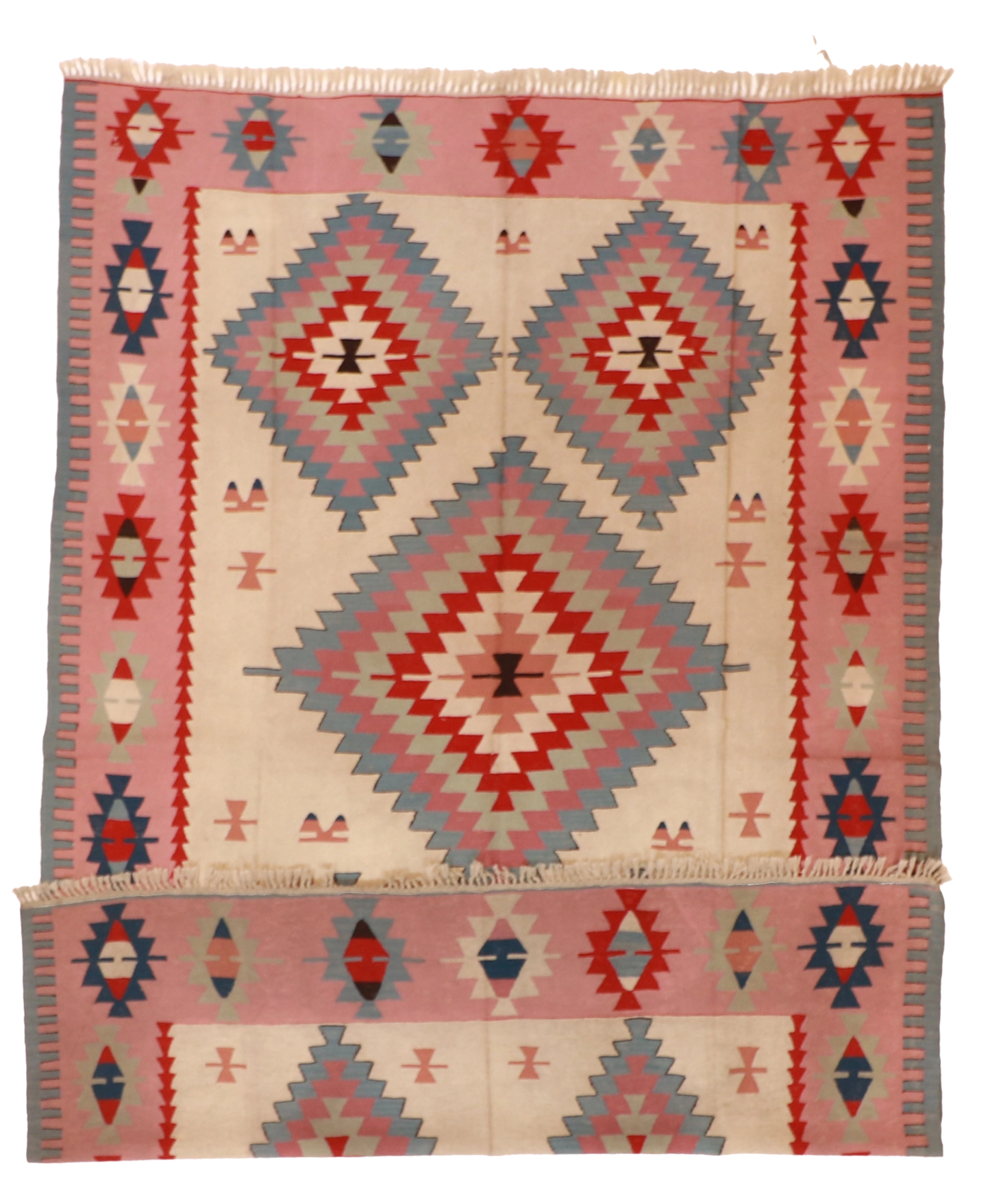 W 6.7 L 9.10 Kilim 100% Wool Hand-Woven Geometric Design - 50026