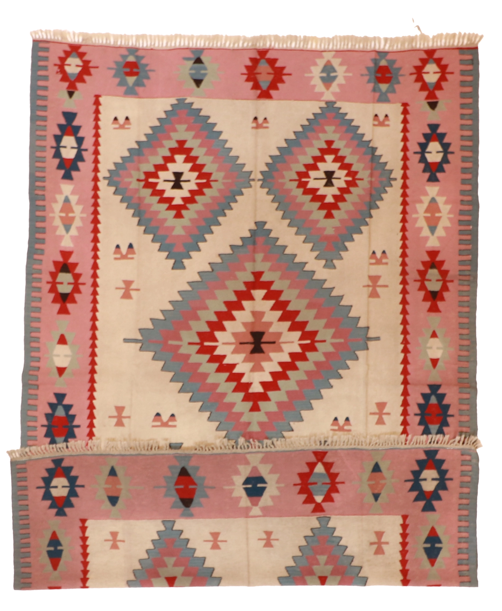W 6.7 L 9.10 Kilim 100% Wool Hand-Woven Geometric Design - 50026