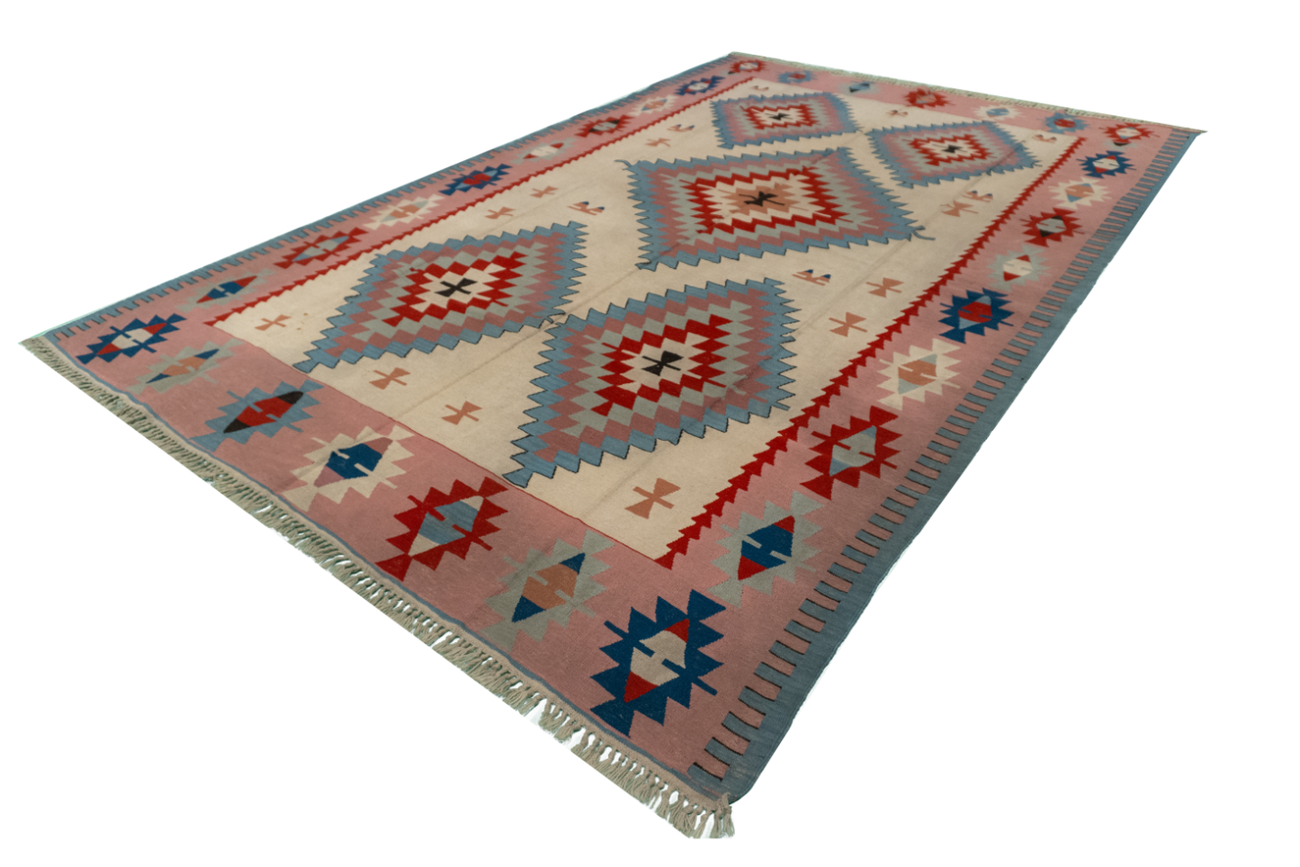 W 6.7 L 9.10 Kilim 100% Wool Hand-Woven Geometric Design - 50026